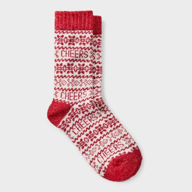 Womens Cozy Knit Fair Isle Cheers Crew Socks - A New Day Red 4-10 Product Image