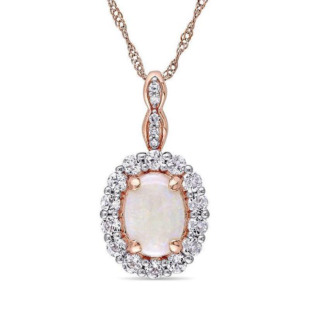 Stella Grace 14k Rose Gold White Opal White Topaz Halo Pendant Necklace, Womens 14k Pink Product Image