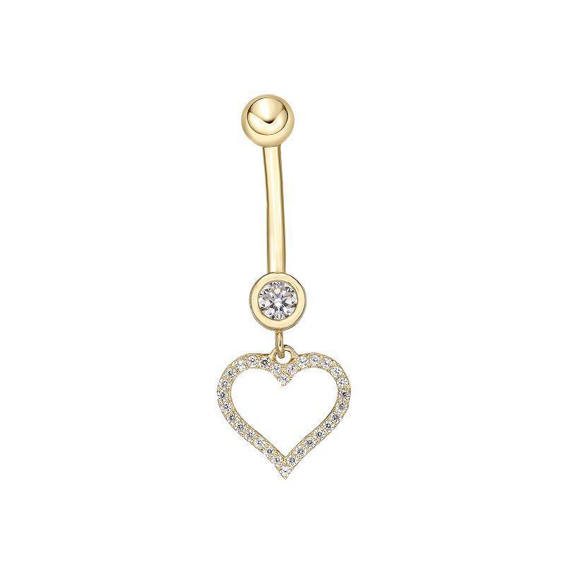 Lila Moon 10k Gold Cubic Zirconia Heart Belly Ring, Womens Product Image