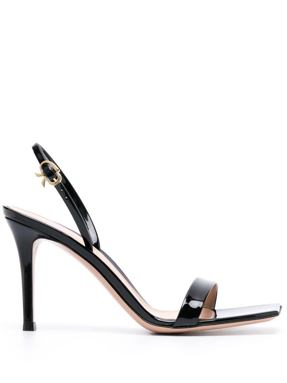 Black Patent Ribbon Stiletto 105 Heeled Sandals Product Image