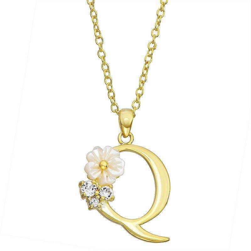 Brilliance Mother-of-Pearl Flower Initial Pendant Necklace, Womens White Product Image