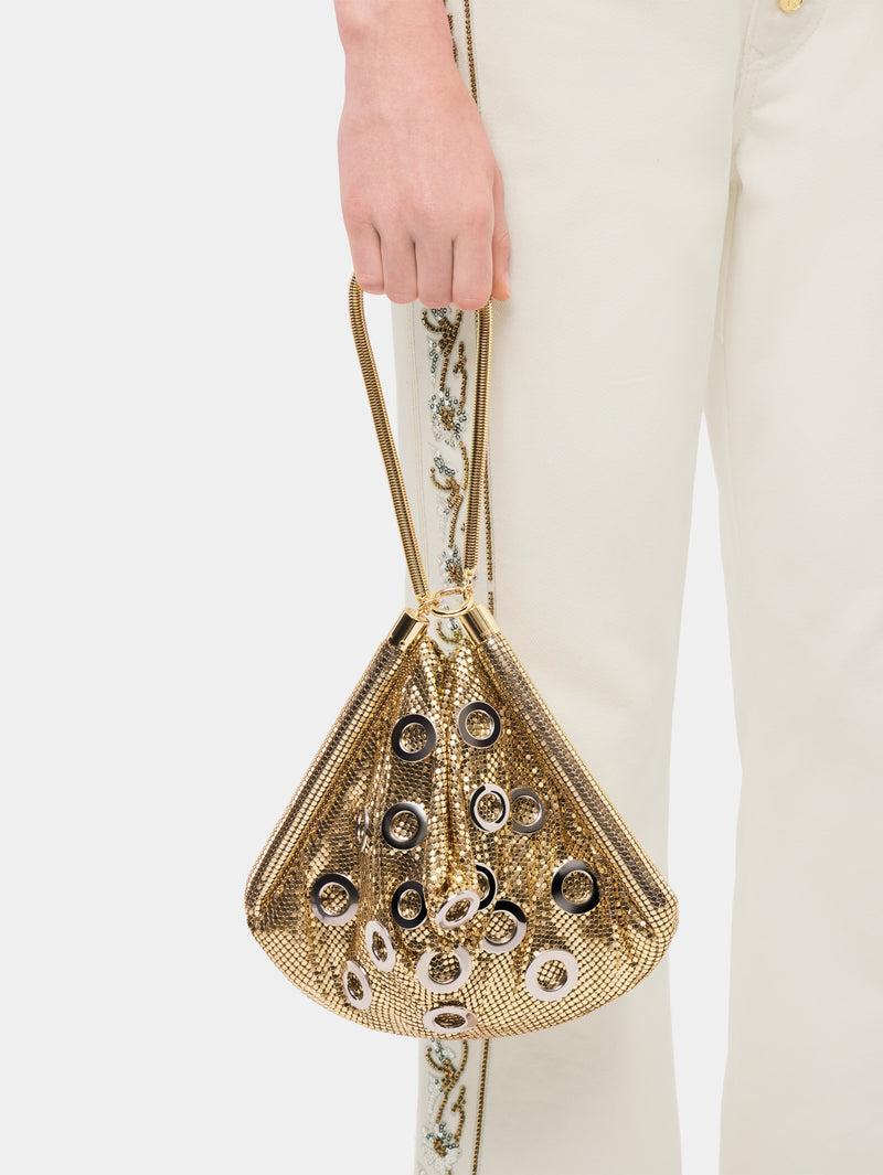 Golden chainmail pocket bag with metallic eyelets Product Image