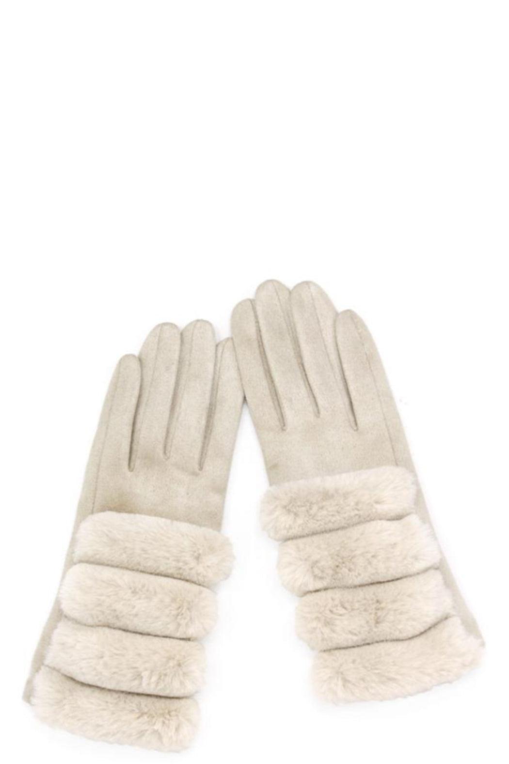 SOFT FUZZY FAUX FUR TRIM GLOVES Female Product Image