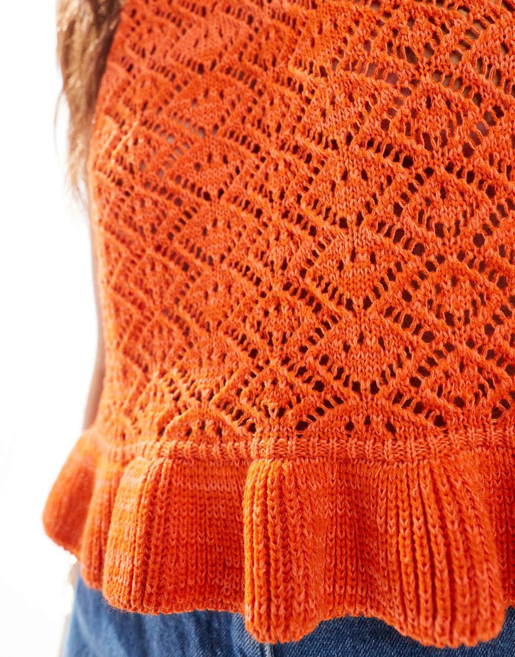 Miss Selfridge crochet halter neck top in orange Product Image