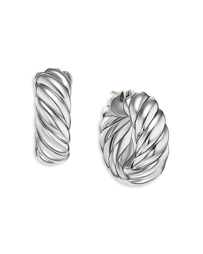 Sculpted Cable Hoop Earrings in Silver, 9mm, 1L Product Image