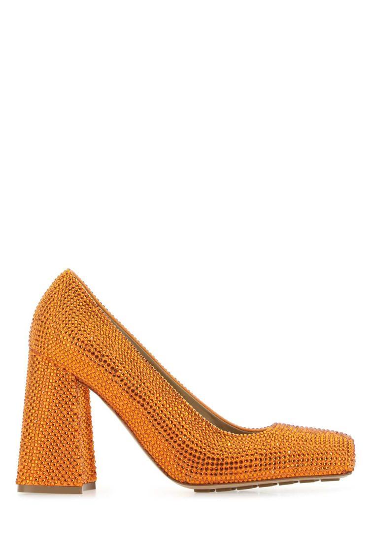 Leather And Rhinestone Tower Pumps In Orange Product Image