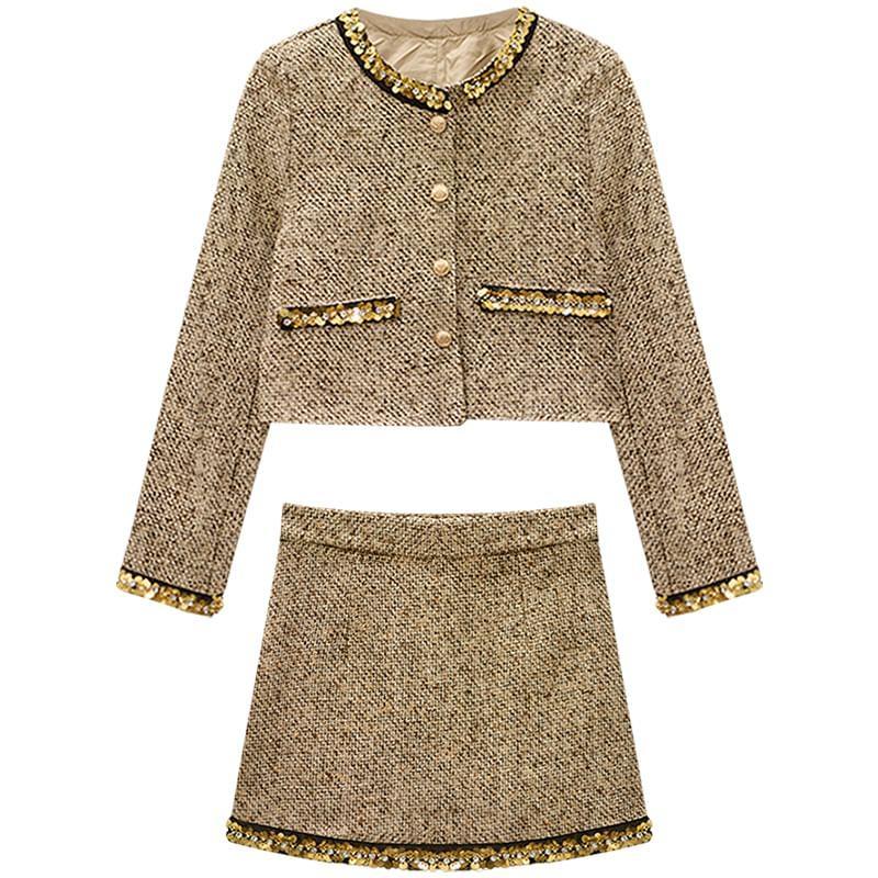 Set: Sequin Single-Breasted Jacket + High Rise Mini Pencil Skirt Product Image