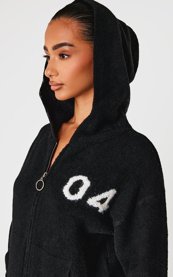 Petite Black Knitted Zip Up Embroidered Hoodie Product Image