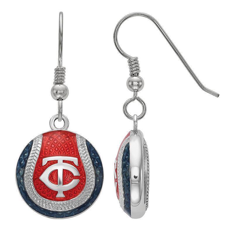 LogoArt Sterling Silver Minnesota Twins Enameled Baseball Earrings, Womens Product Image