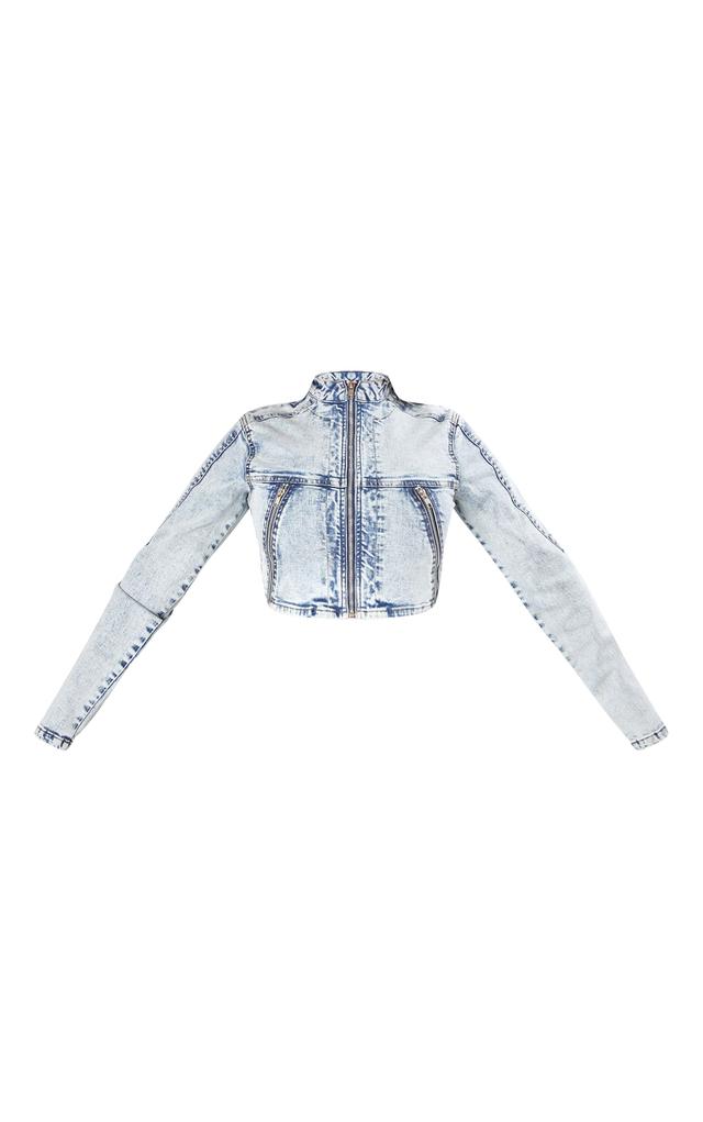 Shape Light Blue Denim Cropped Fitted Jacket Product Image