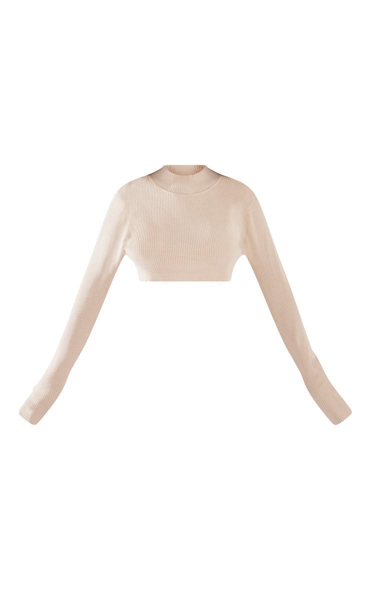 Oatmeal Knitted Cropped Crew Neck Sweater Product Image