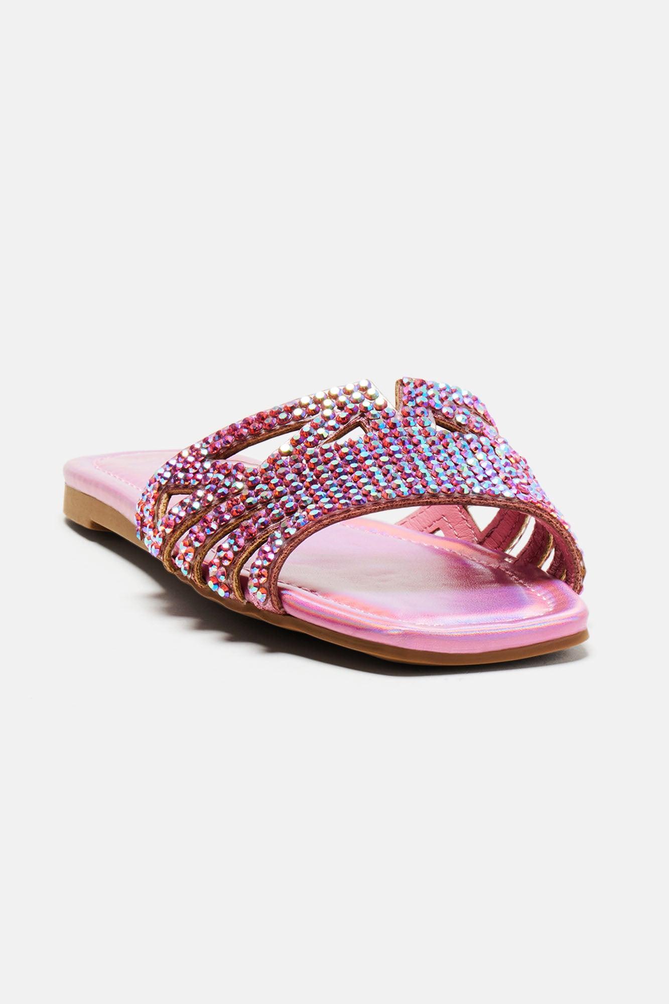 Flourishing Embellished Flat Sandals - Pink Product Image