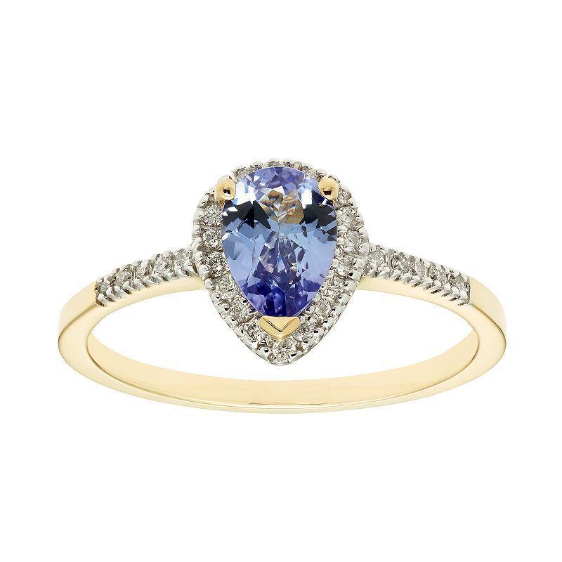 The Regal Collection 14k Gold Tanzanite & 1/10 Carat T.W. IGL Certified Diamond Teardrop Ring, Womens Purple Product Image