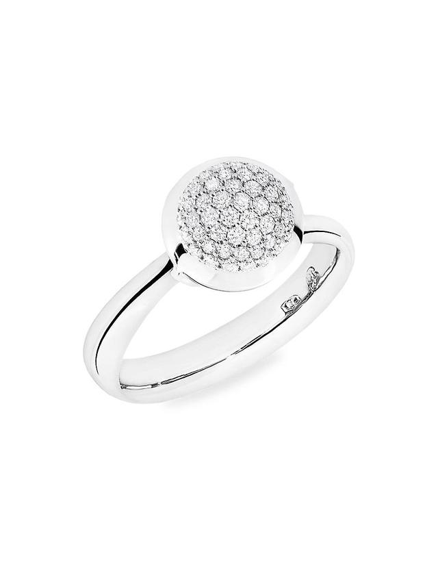 Womens Small Bouton 18K White Gold & Diamond Pav Ring Product Image