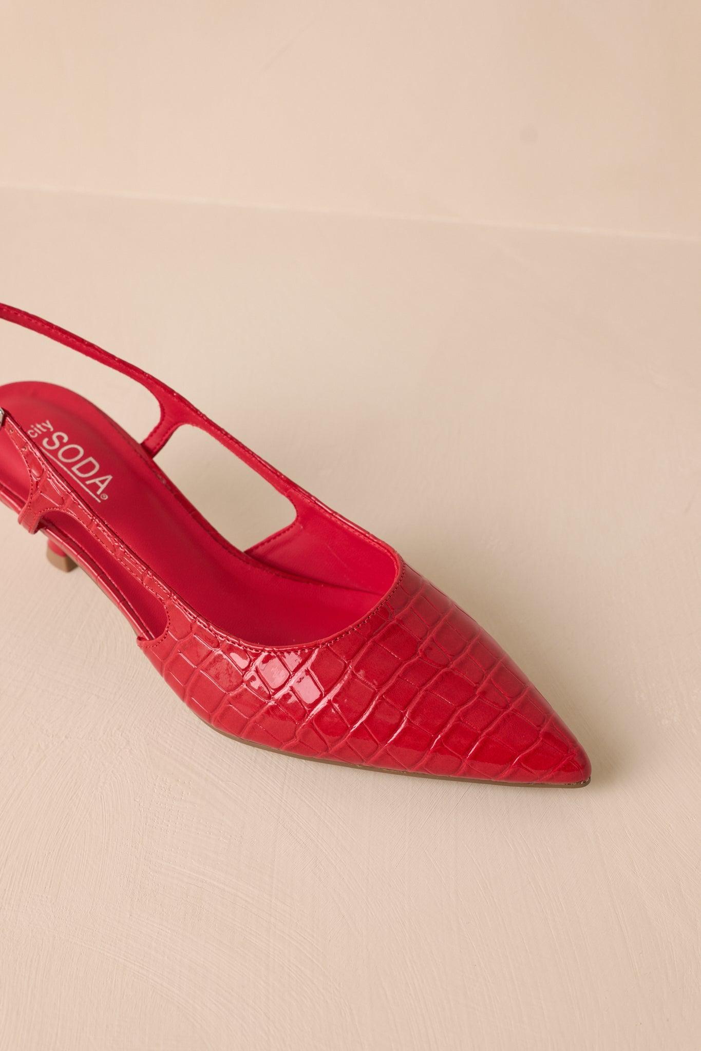 Fiercely Stunned Scarlet Red Slingback Kitten Heels Product Image