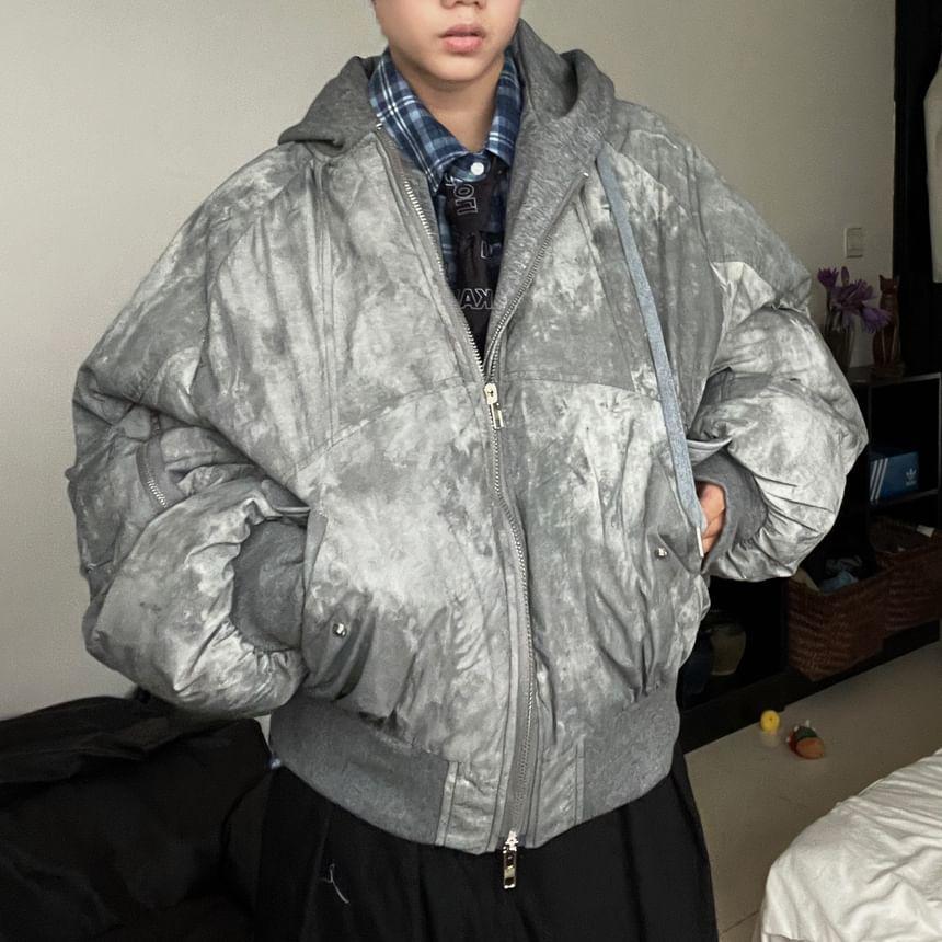 Mock Two-Piece Hooded Zip-Up Puffer Jacket Product Image