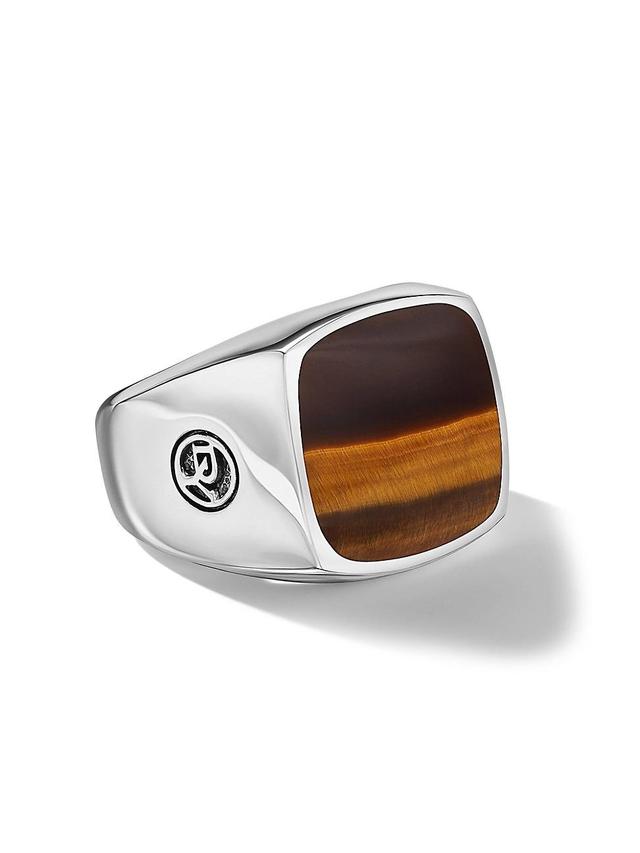 Mens Exotic Stone Signet Ring in Sterling Silver Product Image