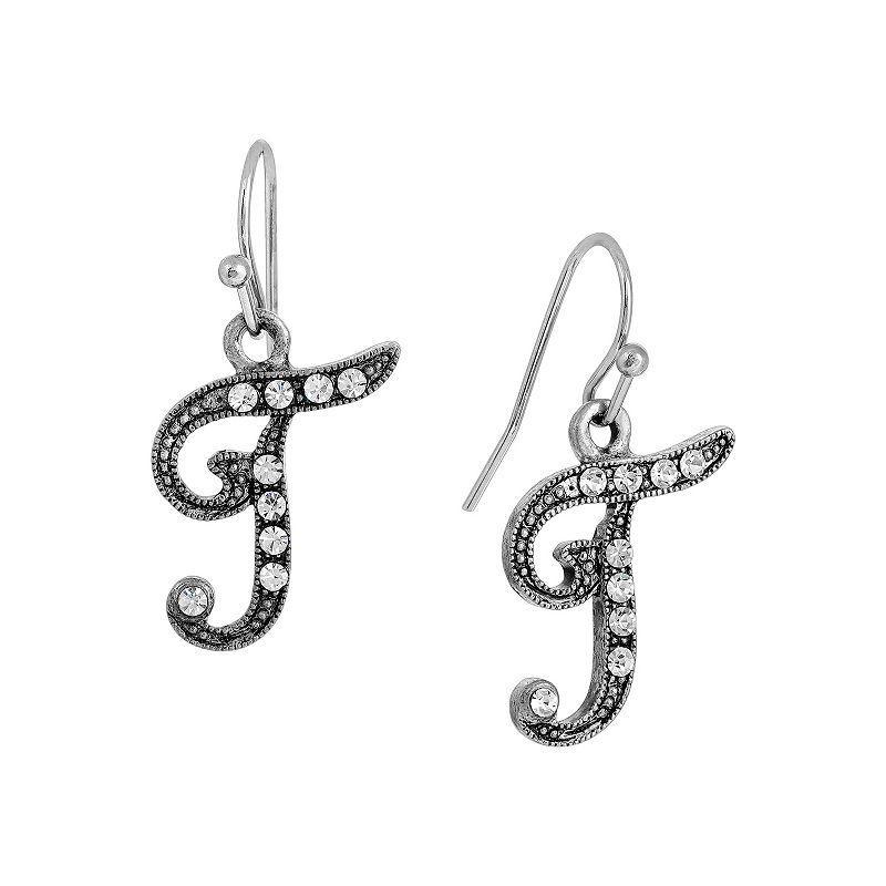 1928 Silver Tone Crystal Initial Drop Earrings, Womens, White Product Image