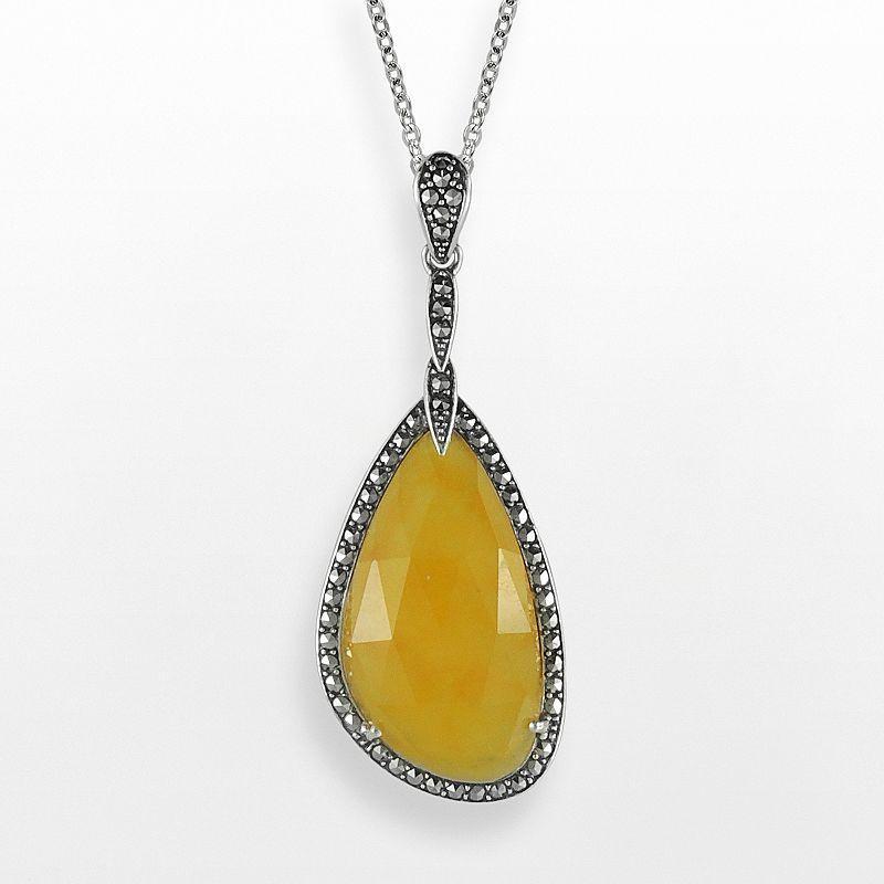 Lavish by TJM Sterling Silver Yellow Jade Teardrop Pendant, Womens Product Image