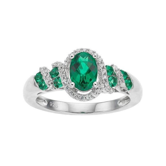 Sterling Silver Lab-Created Emerald & White Sapphire Oval Halo Ring, Womens Silvertone Product Image