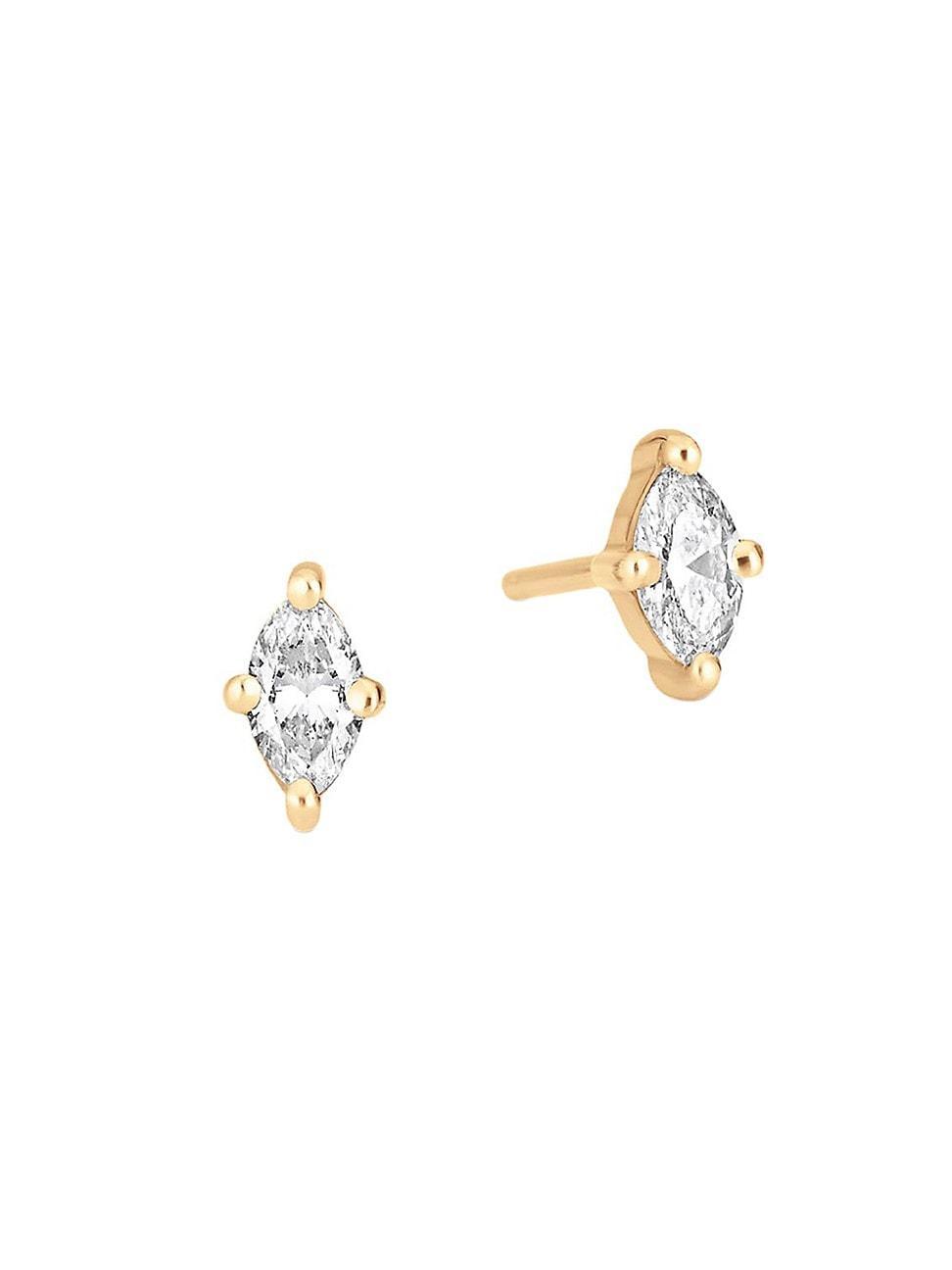 Womens 18K Yellow Gold & Diamond Marquise Stud Earrings Product Image