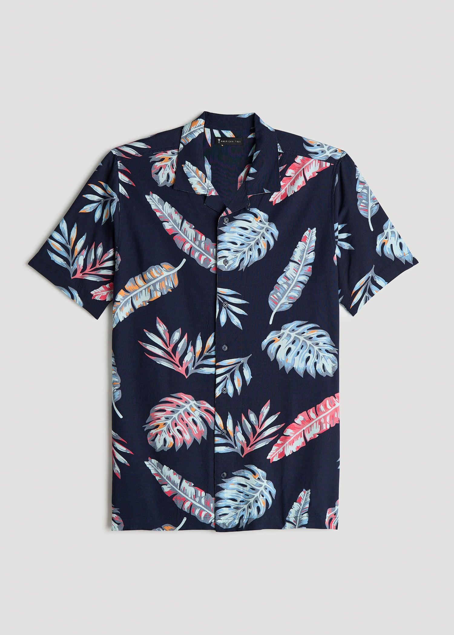 Short Sleeve Resort Shirt for Tall Men in Indigo Floral Print Product Image