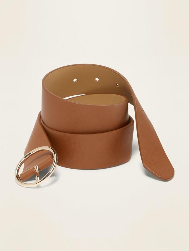 Wide Ring-Buckle Faux-Leather Belt For Women (1 1/2) Product Image