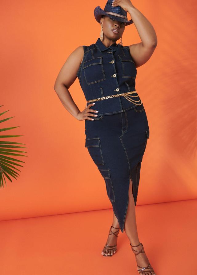 Plus Size Denim Maxi Cargo Skirt Ashley Stewart Product Image