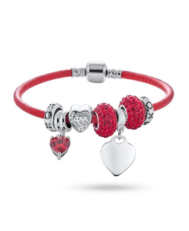 Bling Jewelry Initial Heart Lover Couples Valentine Bff Starter Beads Multi Charm Bracelet Leather For Women .925 Sterling Silver European Barrel Product Image