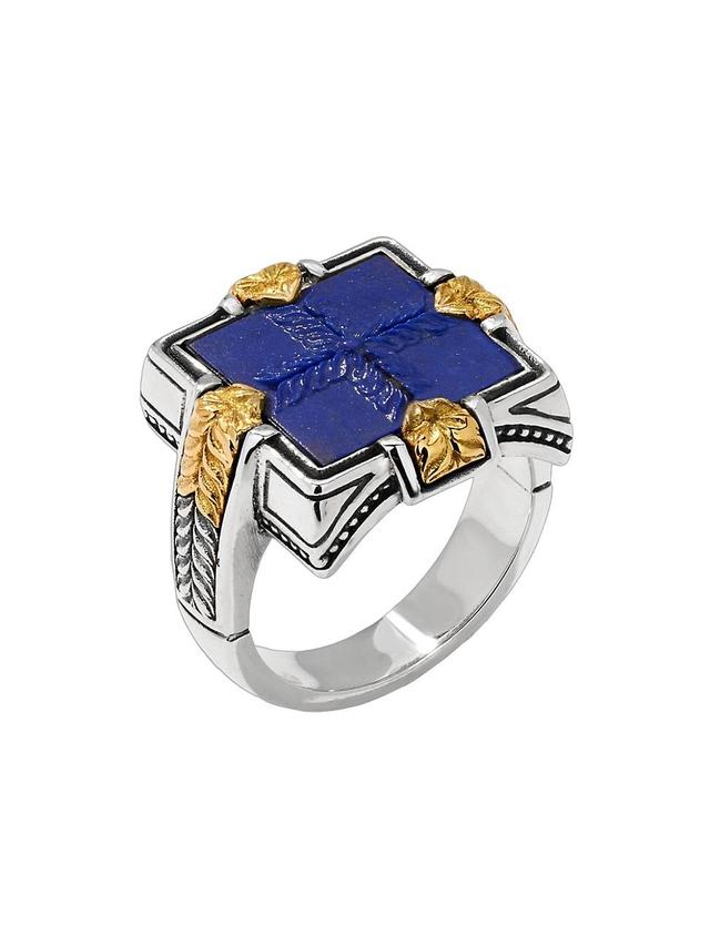 Mens Laconia Sterling Silver, 18K Yellow Gold & Lapis Lazuli Ring Product Image