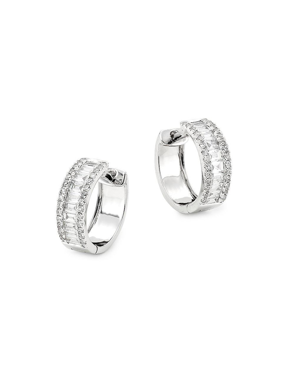 Womens 14K White Gold & 0.49 TCW Diamond Huggie Hoop Earrings - White Gold Product Image