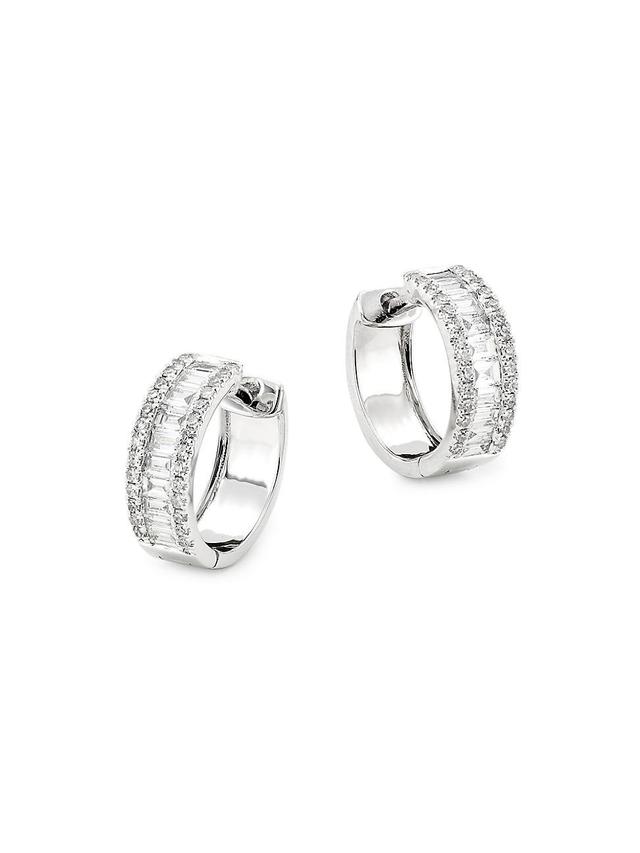 Womens 14K White Gold & 0.49 TCW Diamond Huggie Hoop Earrings Product Image