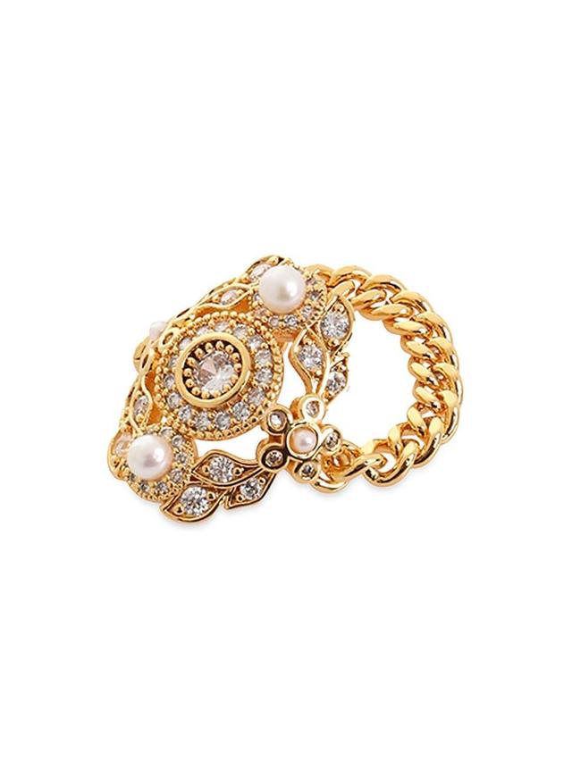 Womens Collage Goldtone, Cubic Zirconia & Faux Pearl Statement Ring Product Image