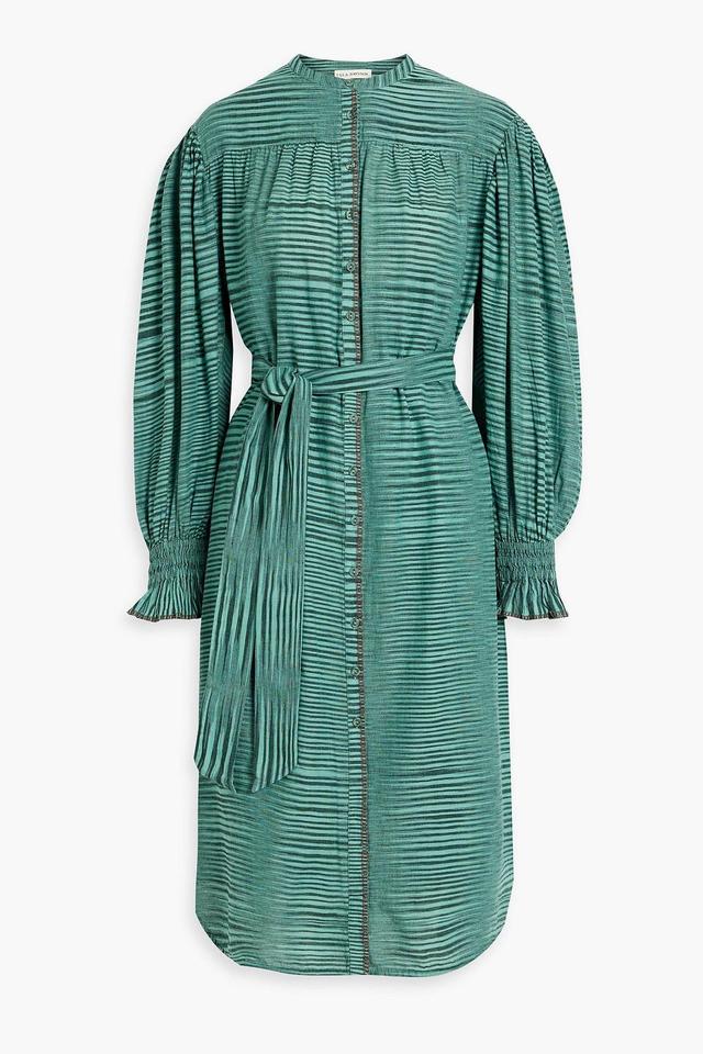 Fiora Striped Cotton-voile Midi Dress In Teal Product Image