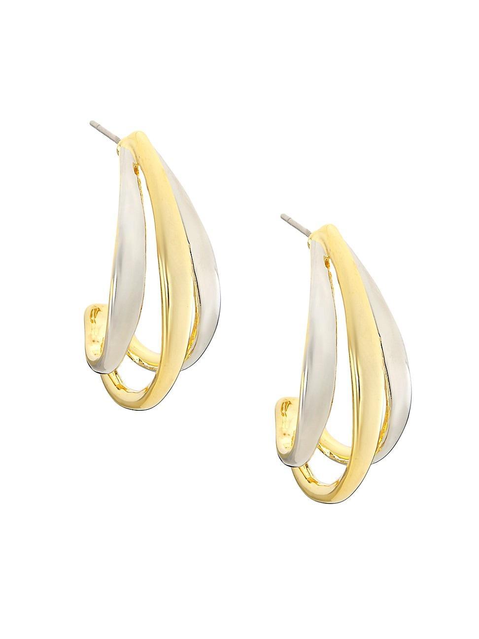 Womens Two-Tone Half-Hoop Earrings - Gold Silver - Gold Silver Product Image