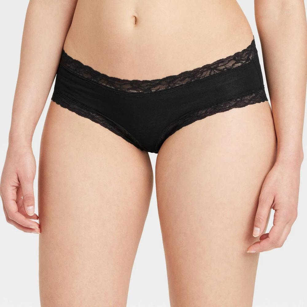 Womens Cotton Blend Hipster Underwear with Lace - Auden Black L Product Image