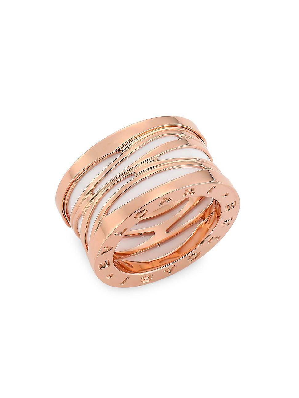 Womens B. zero1 Design Legend 18K Rose Gold & White Ceramic 4-Band Ring Product Image