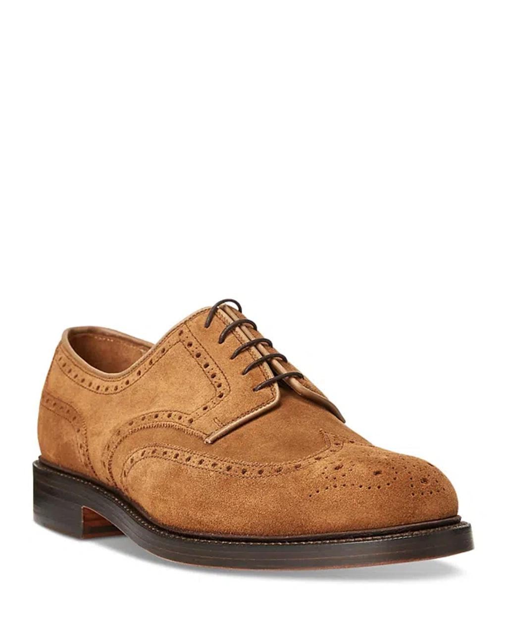 Men's Lace Up Wingtip Dress Shoes In Tan Suede Product Image