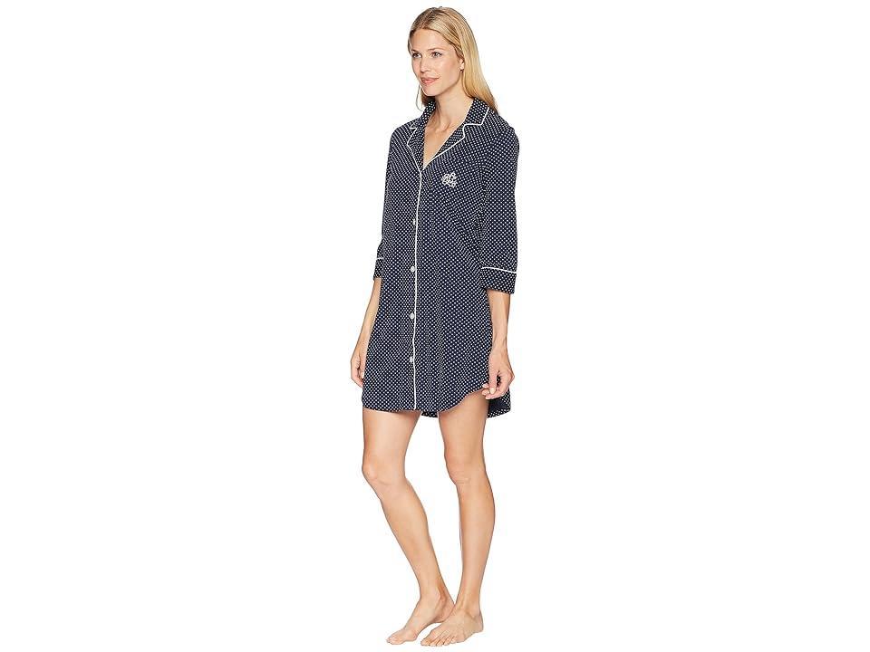 Lauren Ralph Lauren Essentials Bingham Knits Sleep Shirt Polka Dot) Women's Pajama Product Image