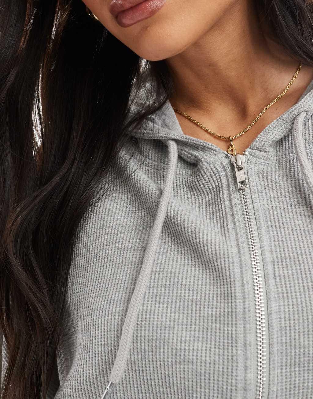 ASOS DESIGN waffle zip up hoodie in gray heather - part of a set Product Image