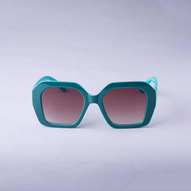 Womens Two-Tone Oversized Angular Square Sunglasses - A New Day Green Product Image