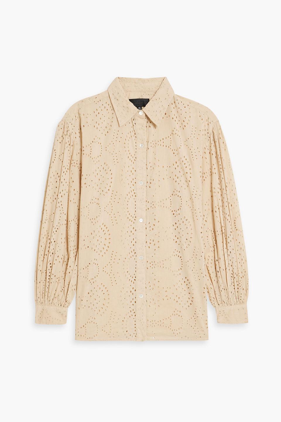 Andree Broderie Anglaise Cotton Shirt In Beige Product Image