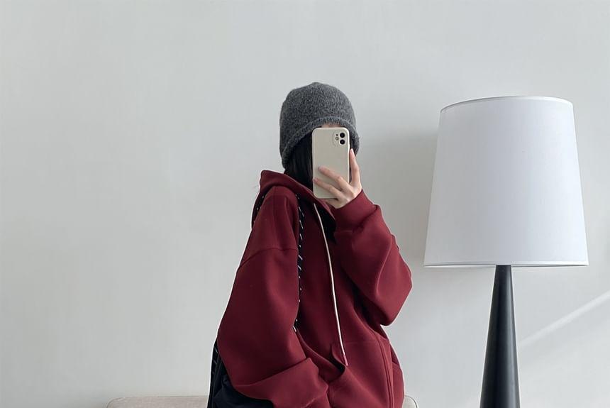 Drop Shoulder Plain Oversized Zip Up Hoodie Product Image