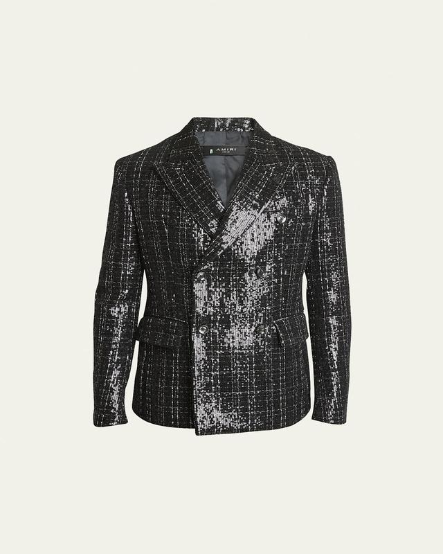 Mens Sequined Boucl Double-Breasted Blazer Product Image