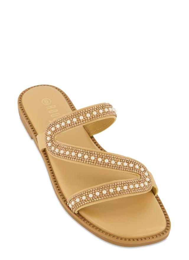 Womens Rhinestone Asymmetric Band Flat Sandals Product Image