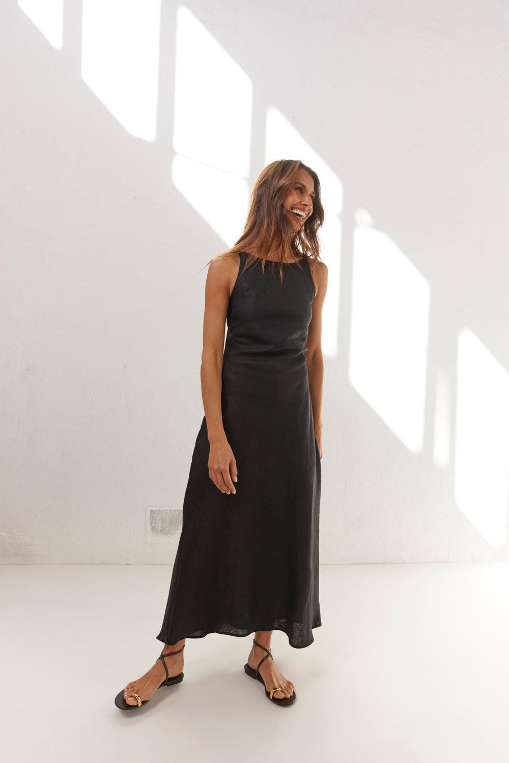 Opal Linen Maxi Dress Black Product Image