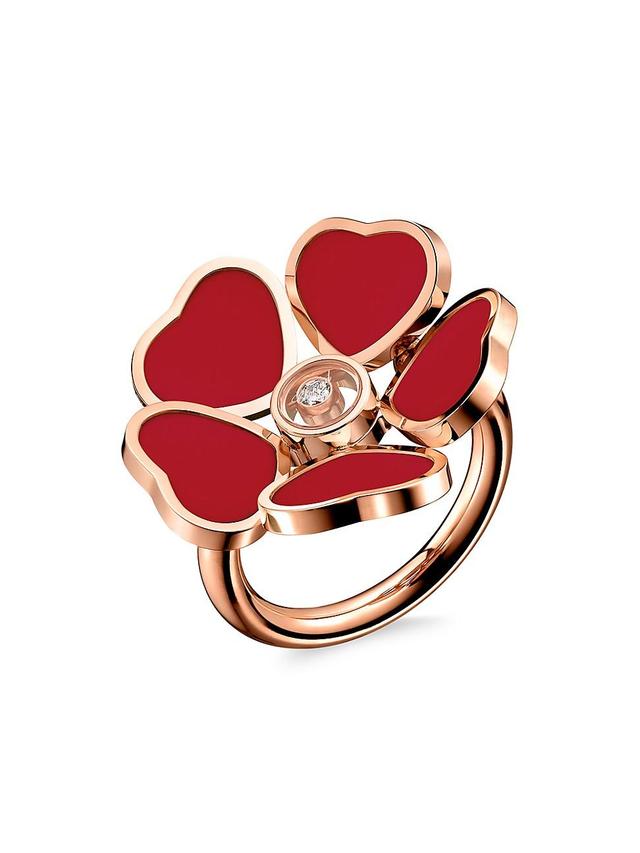 Womens Happy Diamonds 18K Rose Gold & Diamond Flower Ring Product Image