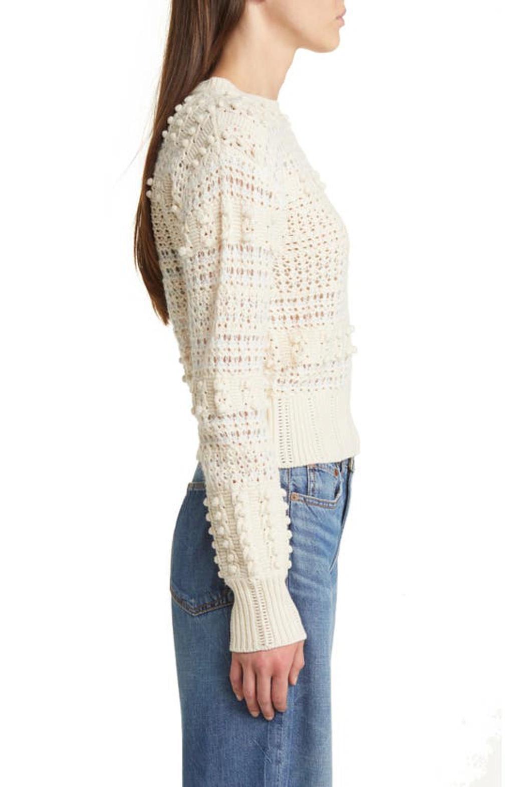 Womens Wool Crochet Trim Crewneck Sweater In White Product Image