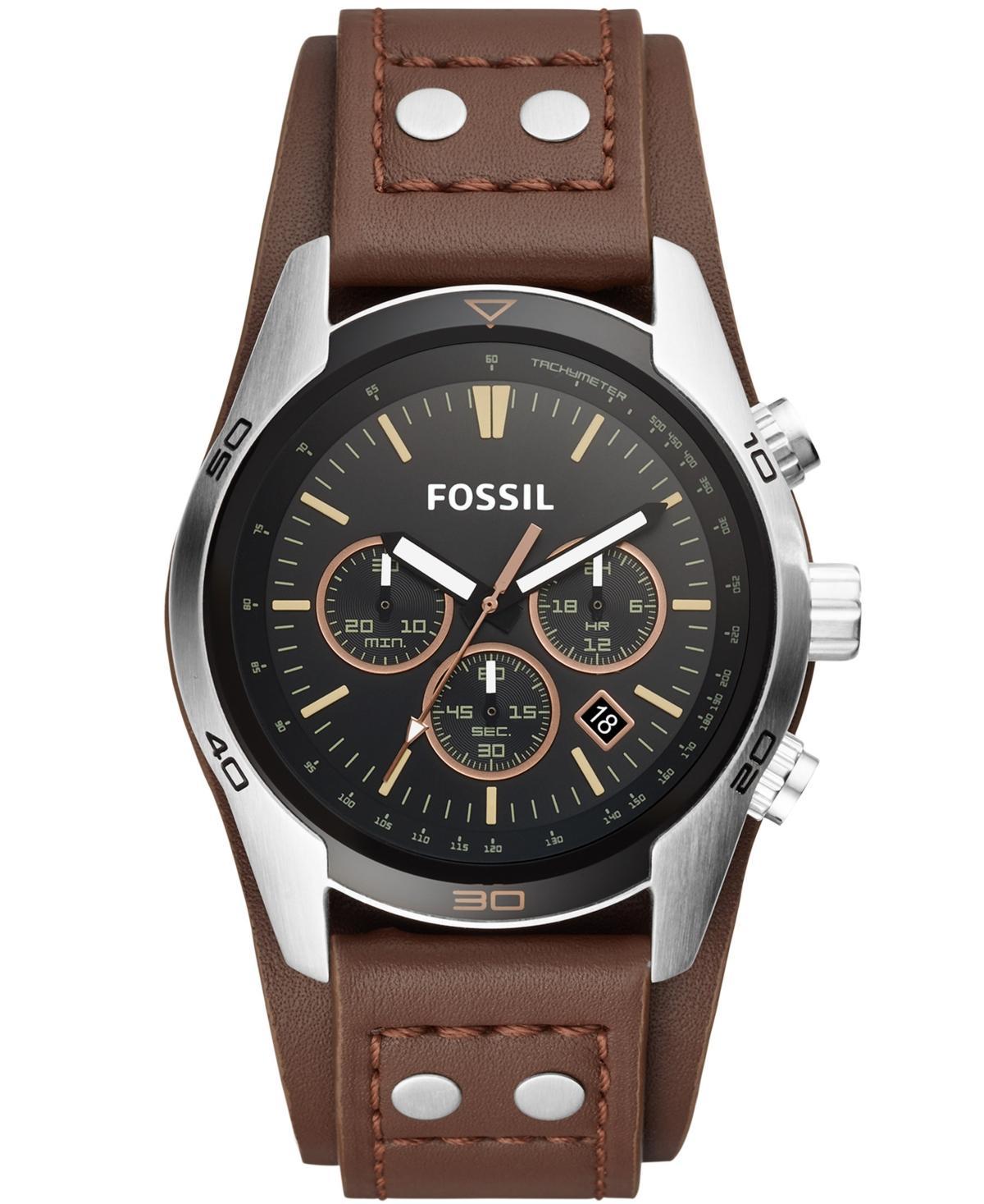 Fossil Mens Coachman Brown Leather Watch 45mm - Silver Tone Product Image