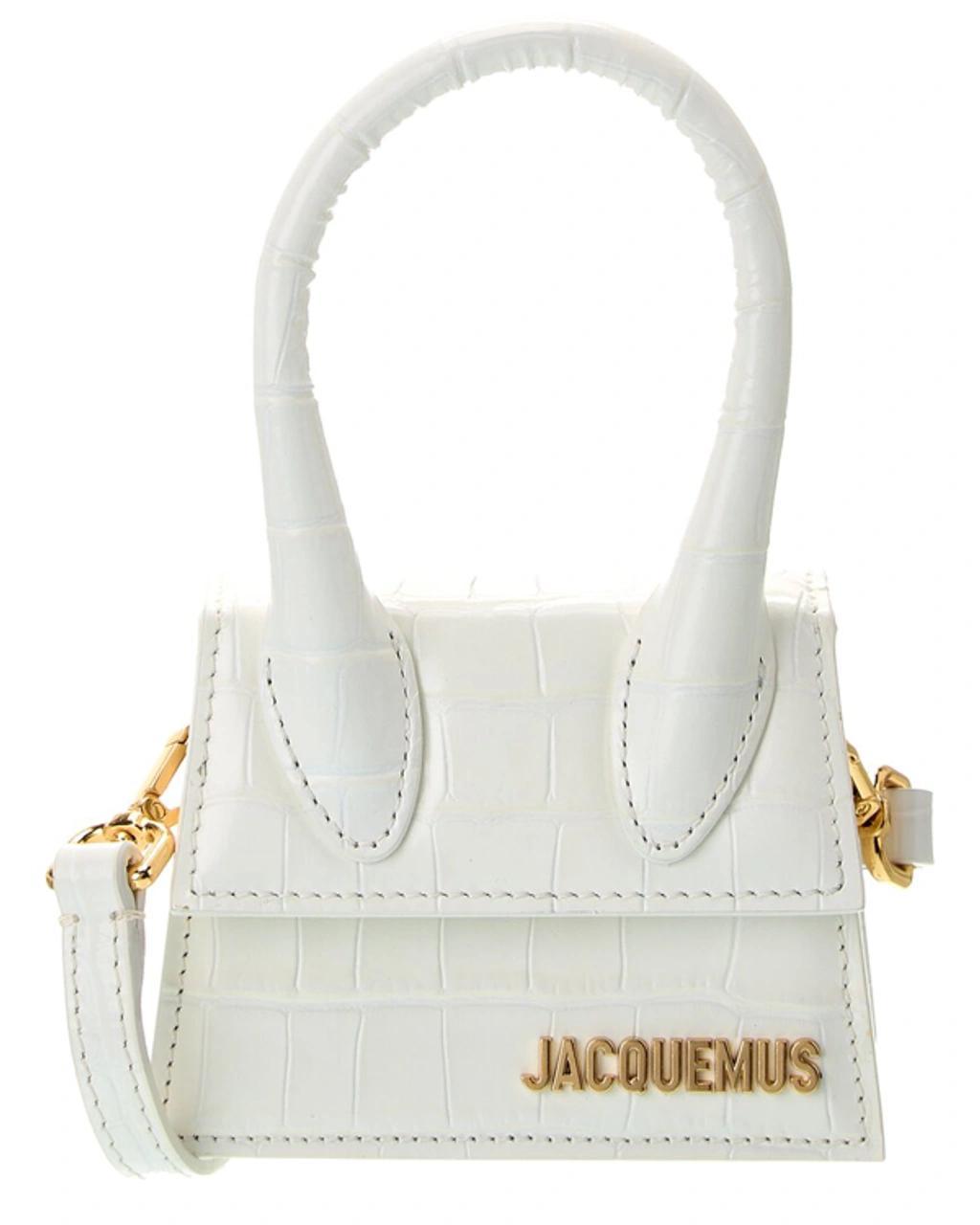 JACQUEMUS Le Chiquito Moyen Croc Embossed Leather Bag In White Product Image